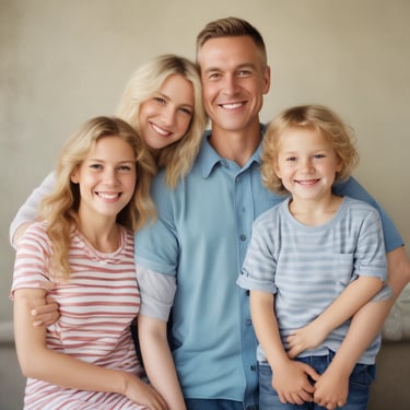 A warm family portrait taken outdoors with natural light, showing genuine smiles.
