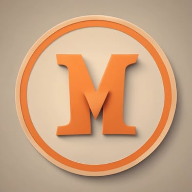 a letter m in a circle with a white background