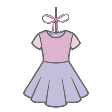 Pink and purple girls dress illustration with a ribbon bow on a black background.