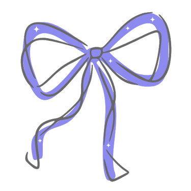 A hand-drawn purple ribbon bow with sparkling white stars on a black background.
