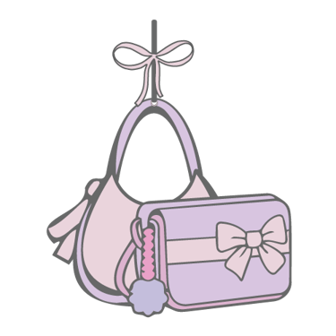 Illustration of a pink designer hobo bag and a purple crossbody purse with decorative bows.