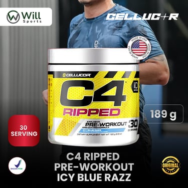 Cellucor C4 Ripped Pre-Workout Icy Blue Razz supplement powder for energy and cutting.