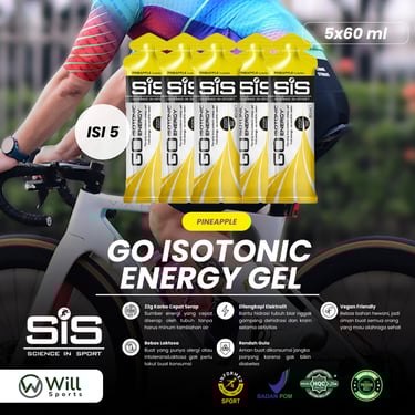 SiS Go Isotonic Energy Gel pineapple flavor 5-pack for cycling and endurance sports nutrition.