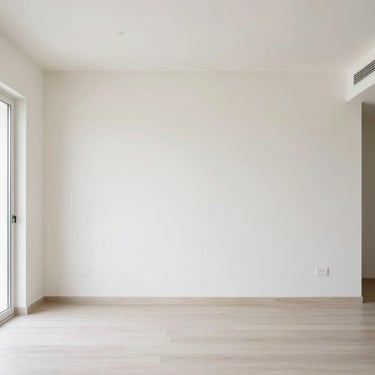 Interior living room with fresh, light-colored paint, crisp lines, modern decor, bright natural light, Ahmedabad.
