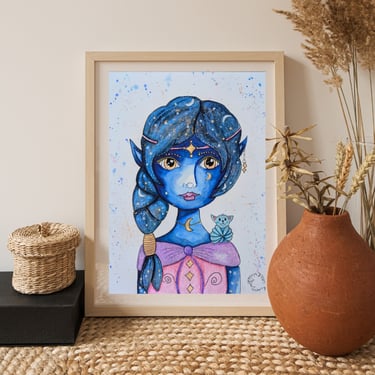 Mock-up d'une illustration d'Elendë, la fée de la nuit et des rêves, dans un cadre