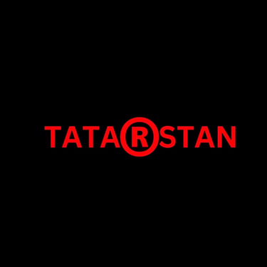 Red Tatarstan logo with a circled R symbol on a solid black background.