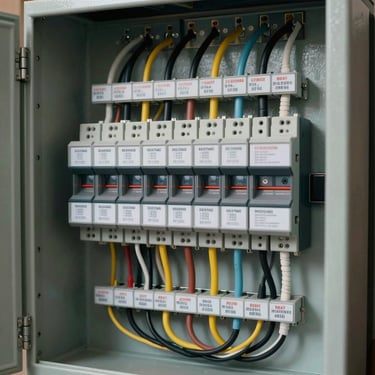 Neat, newly installed residential distribution board with perfectly organized wires and clear labeling.