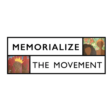 Memorialize the Movement logo featuring justice-themed murals and bold black typography.