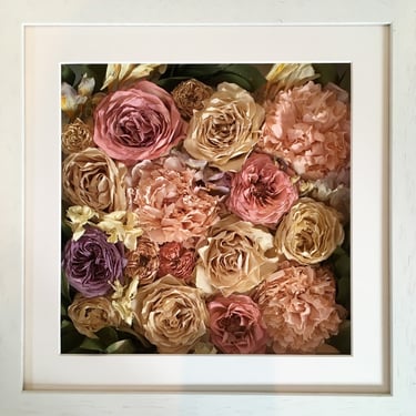 a flower wall preserved wedding bouquet in a frame