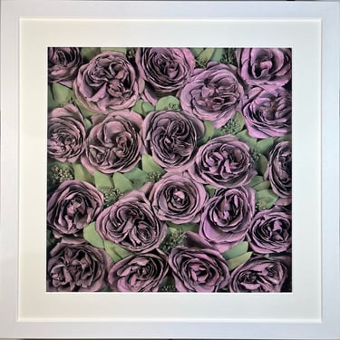 a photo of a flower wall style preserved wedding bouquet in a frame