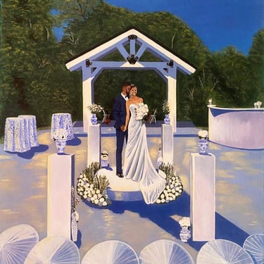 Live wedding painting on the patio at the Sixpence in Whitestown, IN