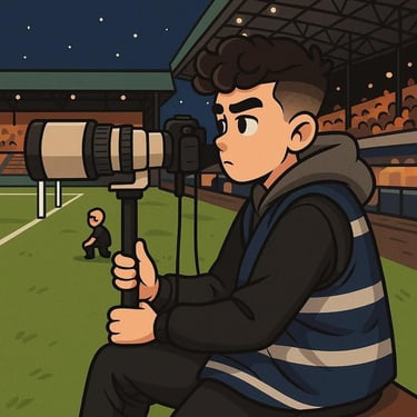 a man sitting on a bench with a camera and a video camera