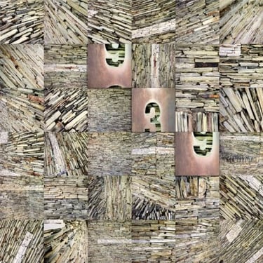 Abstract photographic collage of stone textures and fragmented composition