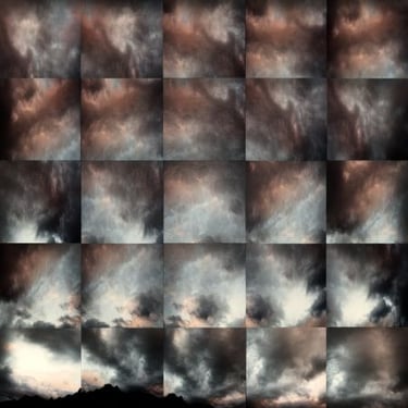 Abstract photographic collage of dramatic sky and layered cloud formations