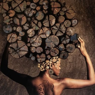 Faith inspired art by Martin Osner of an adorned African woman with textured elements symbolising strength and identity