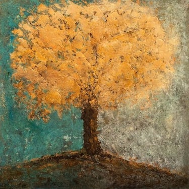 Faith inspired tree artwork by Martin Osner with golden tones symbolising strength and growth