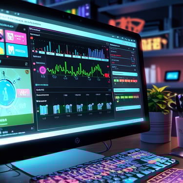 A computer screen displaying the Pinterest dashboard, showing analytics like views and clicks. This 