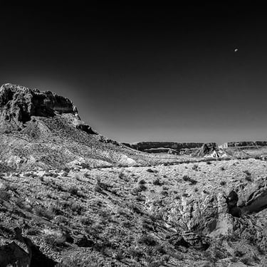 Half-moon rising above the dramatic entrance of Santa Elena Canyon in Big Bend National Park