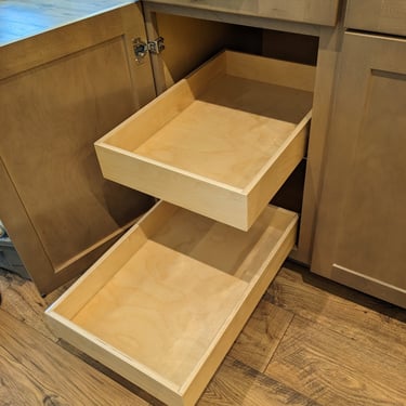Extended pull out drawers for kitchen cabinets.