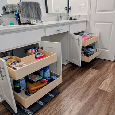 Bathroom vanity pull-out drawers greatly enhance the usable space.