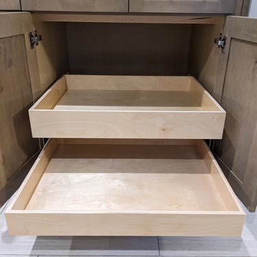 Double slide out shelves for existing cabinets.