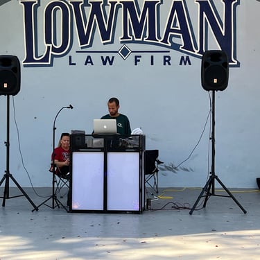 dj booth and speakers