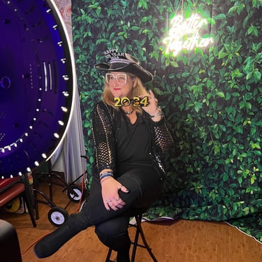 woman posing for photo booth