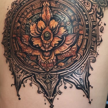 An artist working on a fine line tattoo in the studio.