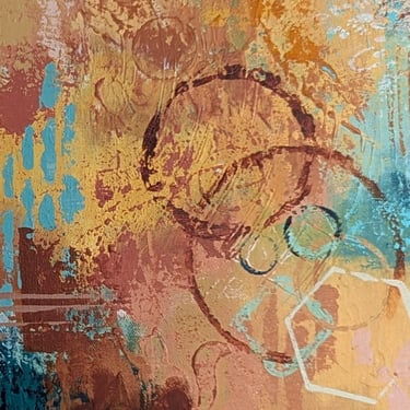 Abstract shapes in sienna and turquoise