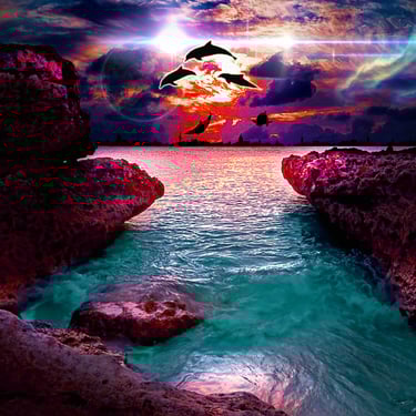 matte painting or photo bash made in photoshop of a heavenly oceanic view
