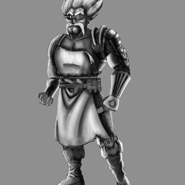 photoshop sketch of steampunk mad scientist