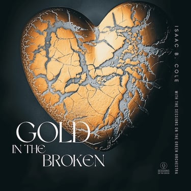 Cracked golden heart on black background for Isaac B. Cole's track "Gold in the Broken"