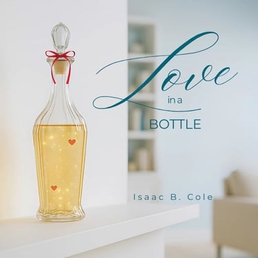 Minimalist bottle with floating hearts — cover art for Isaac B. Cole's romantic track Love in a Bottle.
