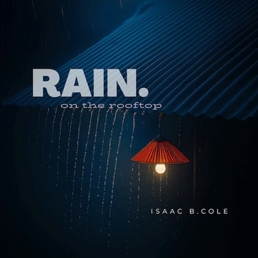 Rain-drenched rooftop with hanging lamp — jazz-infused ambience for 'Rain on the Rooftop'.