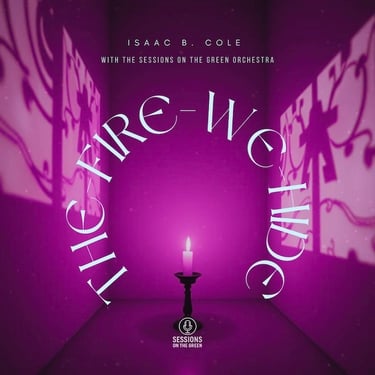 Candlelit archway in violet tones — mysterious, poetic cover for 'Here We Hide'.