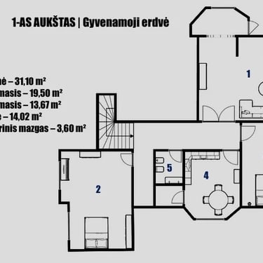 Pirmo aukšto planas - Gyvenamoji erdvė