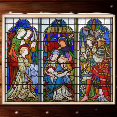 elaborate stained glass Nativity window cling
