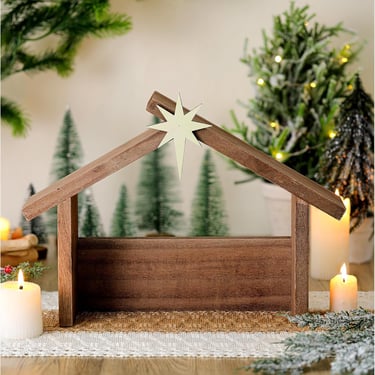 Simple wooden Nativity stable