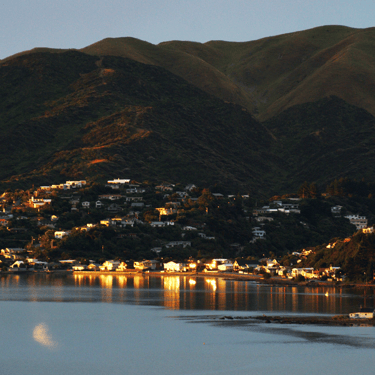 An evening view of Karehana Bay, from Paremata, Porirua City, New Zealand