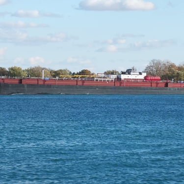 A wide view of tugboat Albert & tank barge Margaret on the St. Clair River.