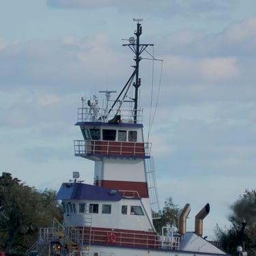 A close-up view of the pilothouse of Great Lakes tugboat Albert.