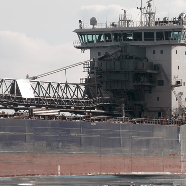Algoma Bear port side aft hull, superstructure and unloading boom.