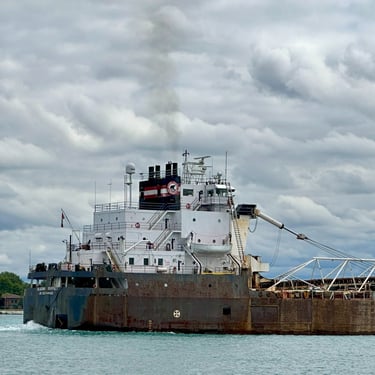 Starboard aft view of freighter Algoma Buffalo.