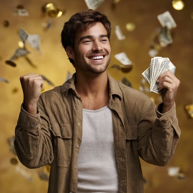 Happy winning lottery player