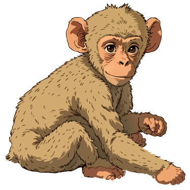 Baby baboon graphic art print, gazing at the viewer with curious eyes.