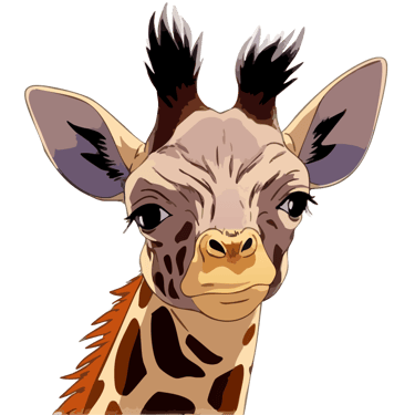 Baby giraffe graphic art print, looking quizzically at the viewer.