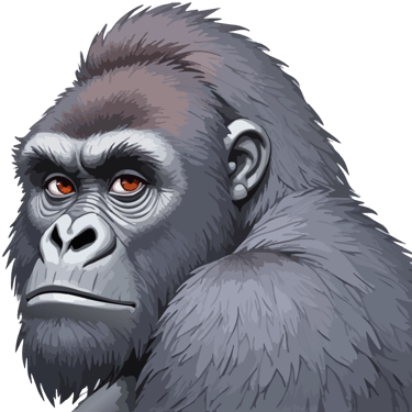 Silverback mountain gorilla graphic art print, holding the viewer's gaze.