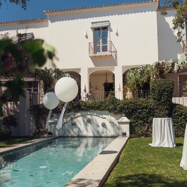 Villa facade with pool and garden at Finca Santa Katerina