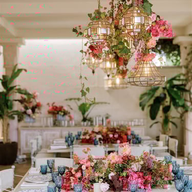Outdoor dining area at Villa El Rincon in Marbella, with beautiful decorations for a Mediterranean destination wedding.