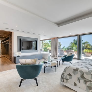 Open plan living room with sea views